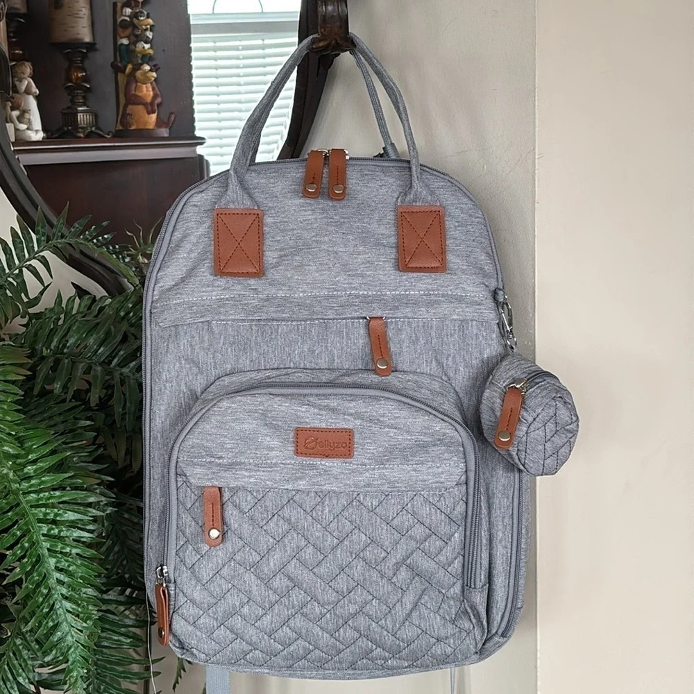 Brand New Diaper Bag Backpack Portable Changing Pad Stylish Gray Baby Organizer